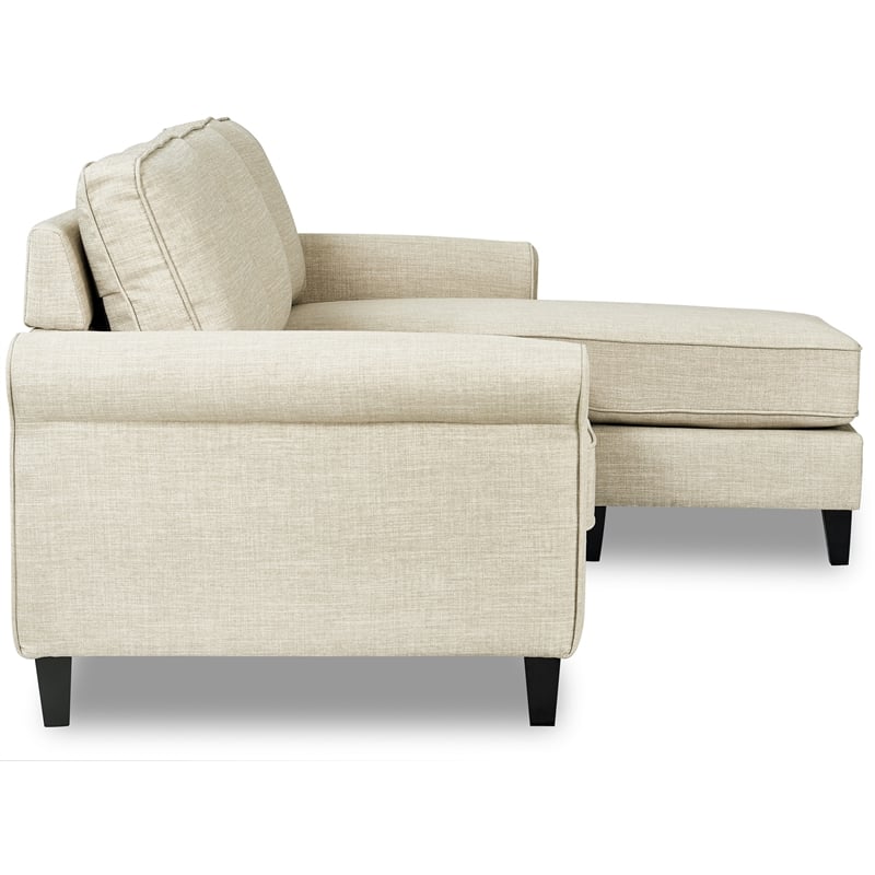 Pemberly Row Contemporary Soft Fabric Upholstered Roll Arm Sectional in Cream