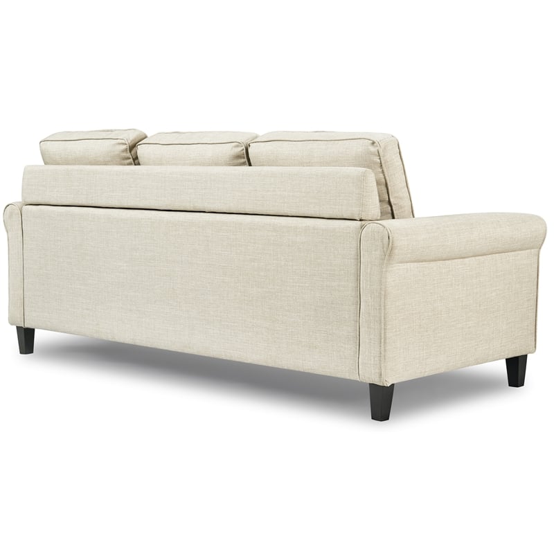 Pemberly Row Contemporary Soft Fabric Upholstered Roll Arm Sectional in Cream