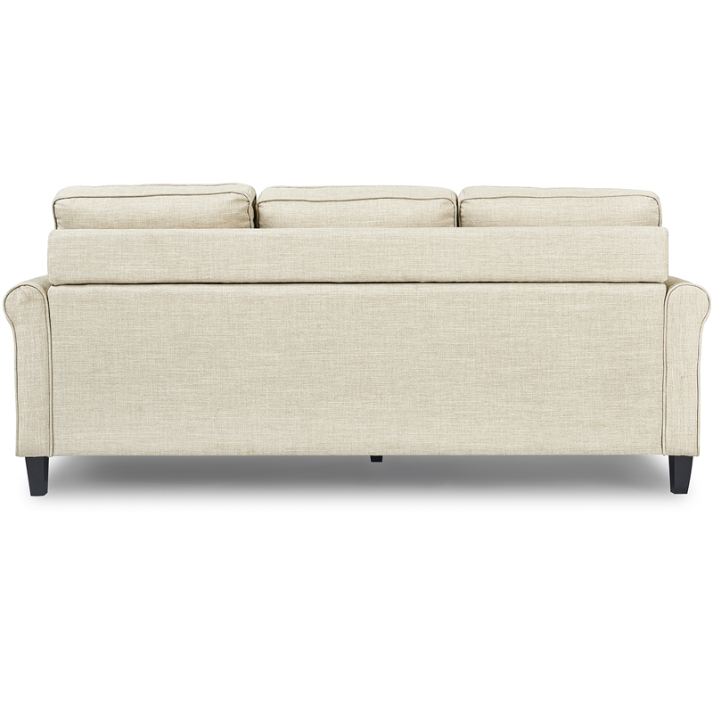 Pemberly Row Contemporary Soft Fabric Upholstered Roll Arm Sectional in Cream