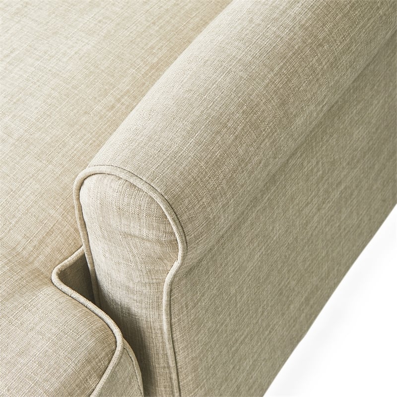 Pemberly Row Contemporary Soft Fabric Upholstered Roll Arm Sectional in Cream