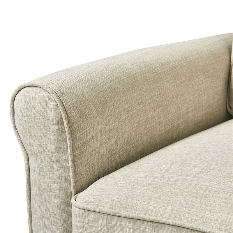Pemberly Row Contemporary Soft Fabric Upholstered Roll Arm Sectional in Cream
