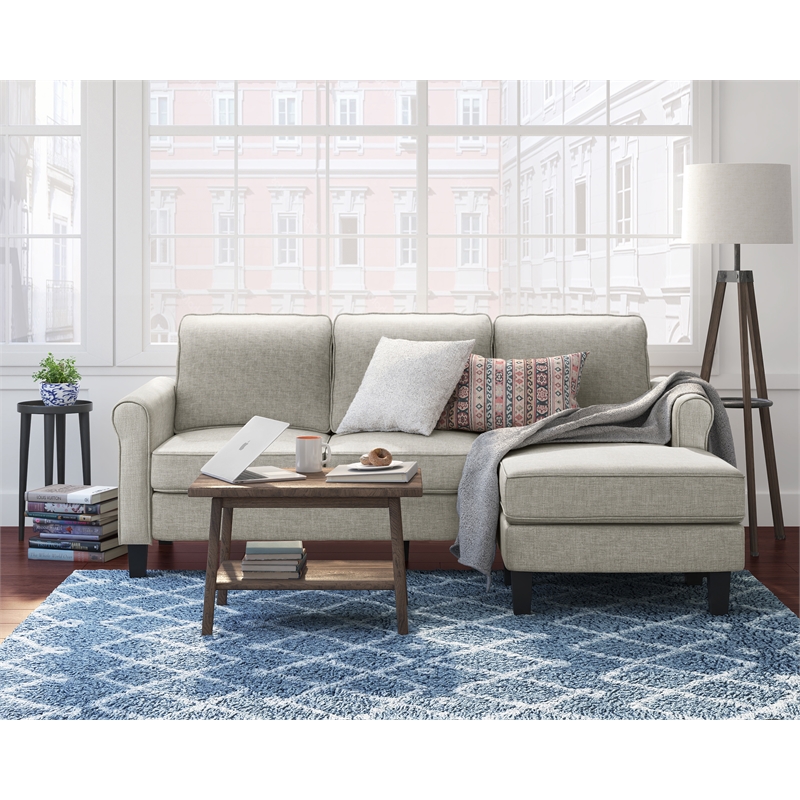 Pemberly Row Contemporary Roll Arm Sectional Light Gray Finish