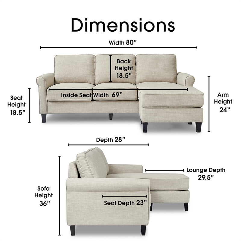 Pemberly Row Contemporary Roll Arm Sectional Light Gray Finish