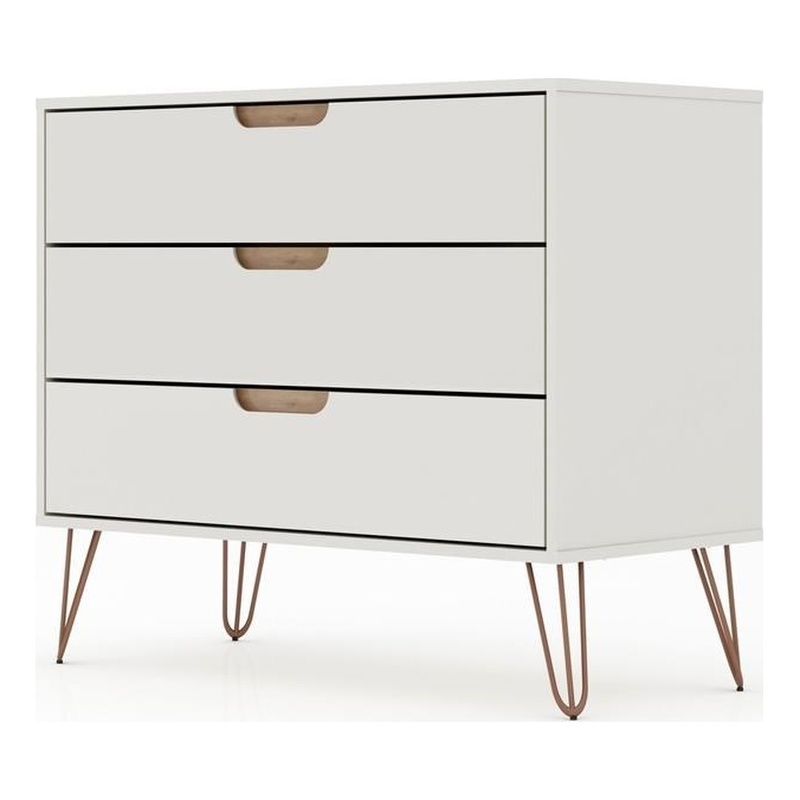 Pemberly Row Modern 3-Drawer Wood Dresser in Off White / Natural