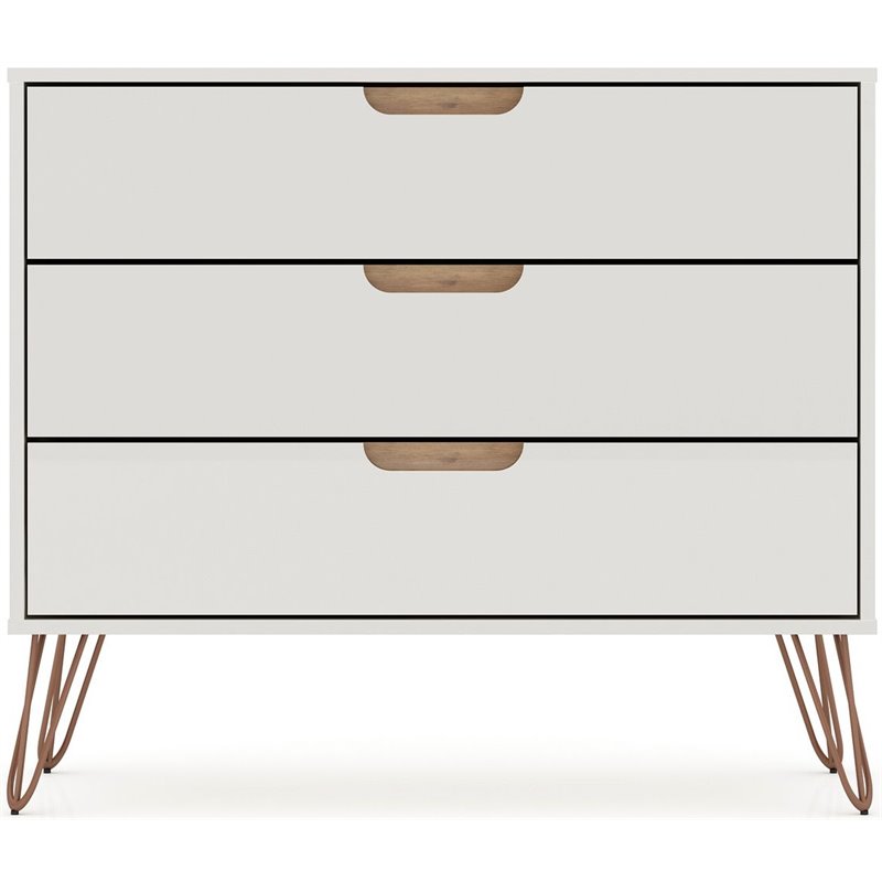 Pemberly Row Modern 3-Drawer Wood Dresser in Off White / Natural