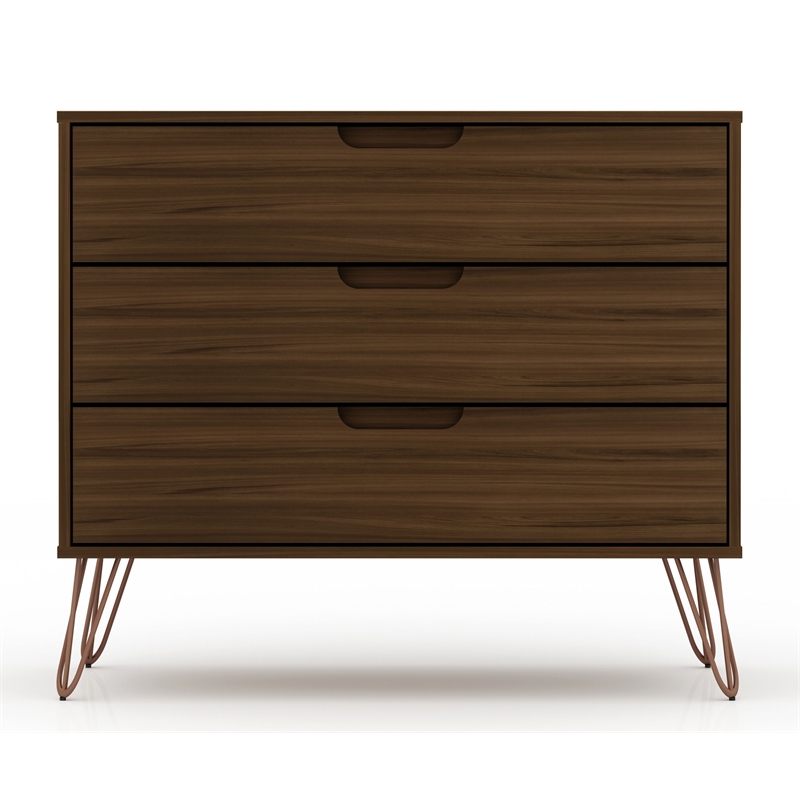 Pemberly Row Contemporary 3-Drawer Wood Dresser in Brown Finish