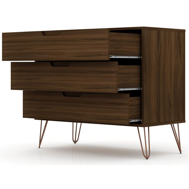 Pemberly Row Contemporary 3-Drawer Wood Dresser in Brown Finish