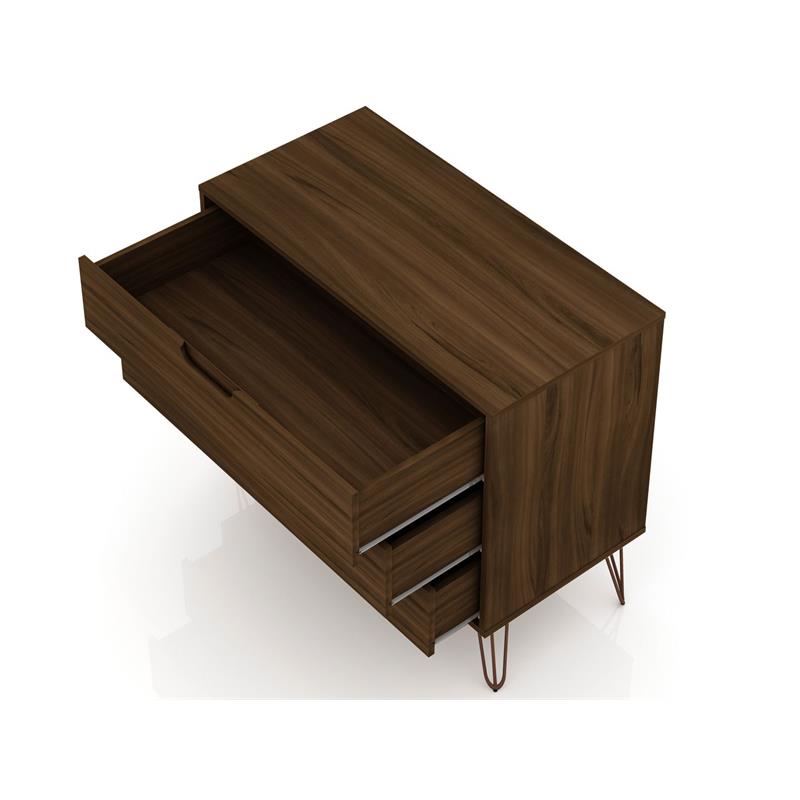 Pemberly Row Contemporary 3-Drawer Wood Dresser in Brown Finish