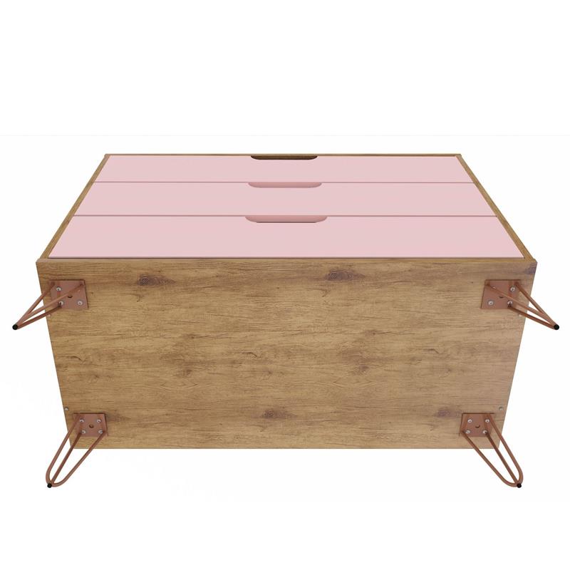 Pemberly Row Contemporary 3-Drawer Wood Dresser in Rose Pink