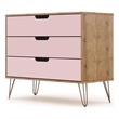 Pemberly Row Contemporary 3-Drawer Wood Dresser in Rose Pink