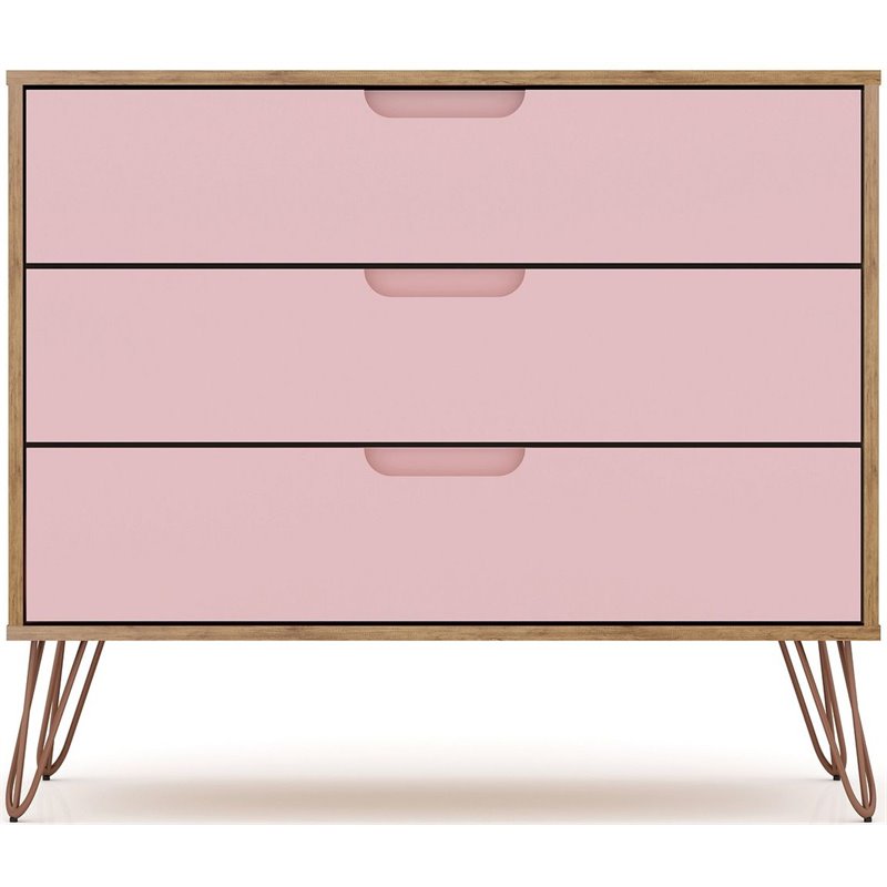 Pemberly Row Contemporary 3-Drawer Wood Dresser in Rose Pink