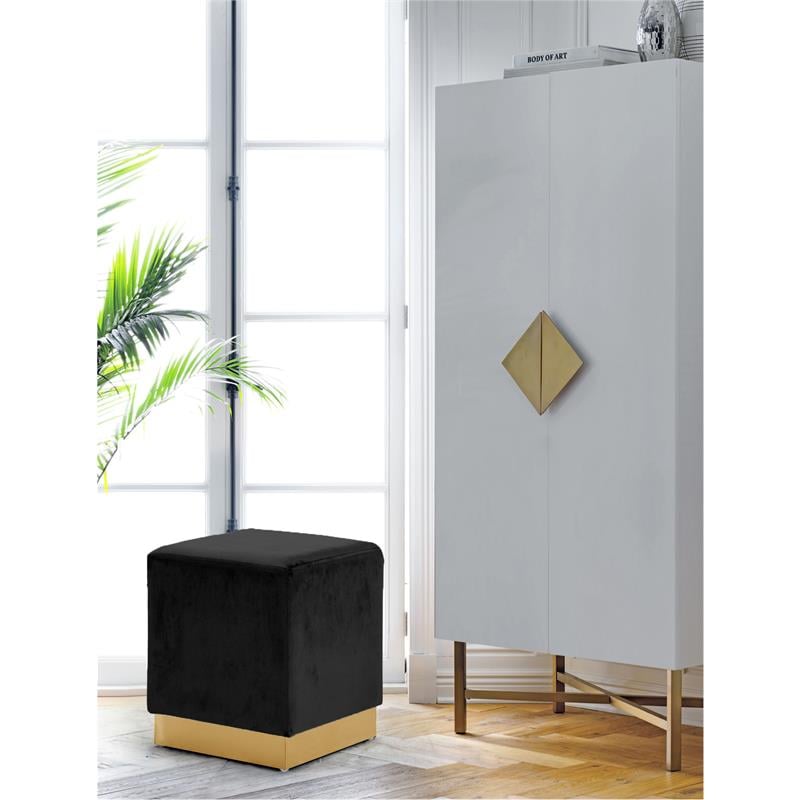 Pemberly Row Contemporary Velvet Ottoman / Stool in Black Finish