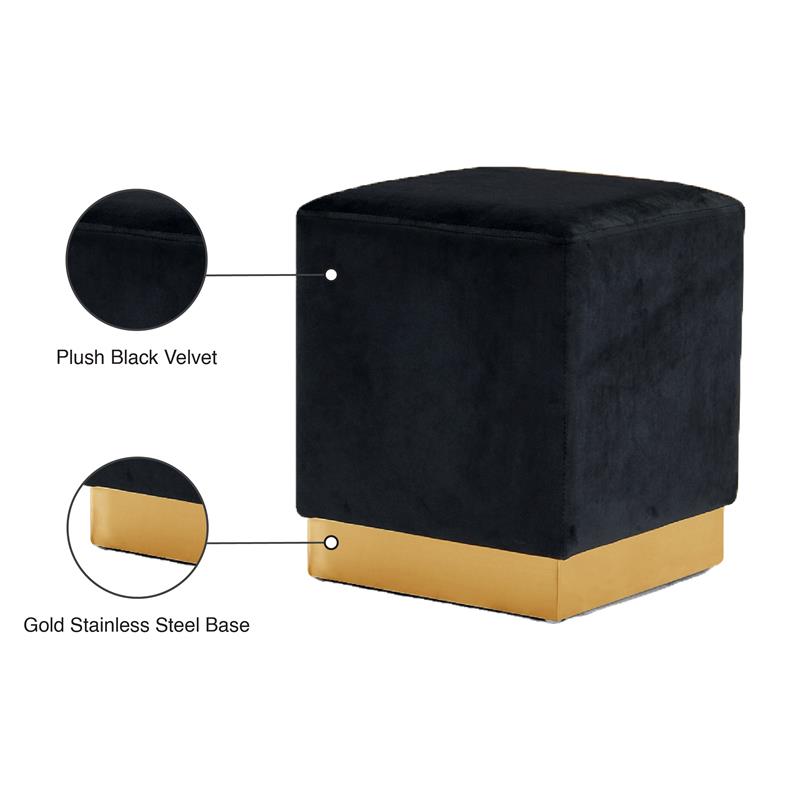 Pemberly Row Contemporary Velvet Ottoman / Stool in Black Finish