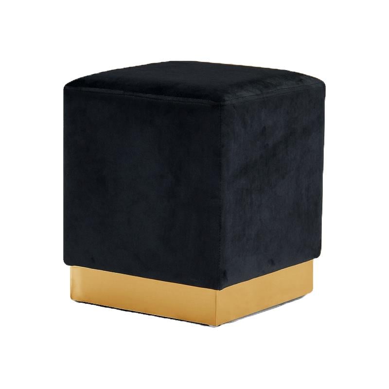 Pemberly Row Contemporary Velvet Ottoman / Stool in Black Finish