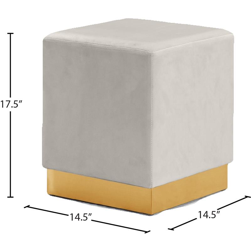 Pemberly Row Contemporary Velvet Ottoman / Stool in Cream Finish