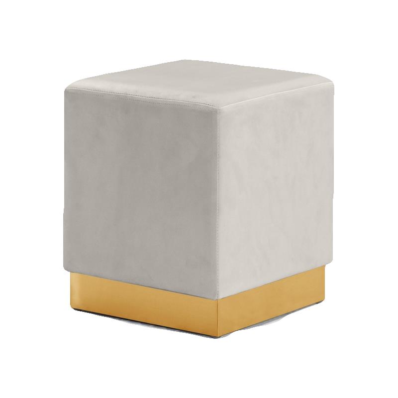 Pemberly Row Contemporary Velvet Ottoman / Stool in Cream Finish