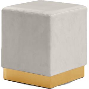 Pemberly Row Contemporary Velvet Ottoman / Stool in Cream Finish