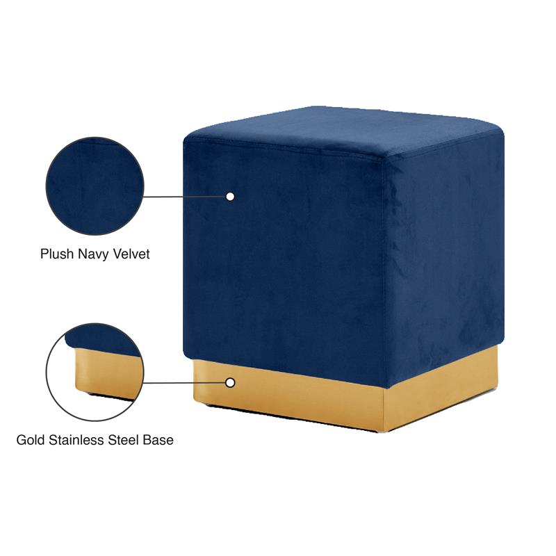 Pemberly Row Contemporary Velvet Ottoman / Stool in Navy Finish