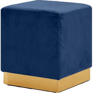 Pemberly Row Contemporary Velvet Ottoman / Stool in Navy Finish