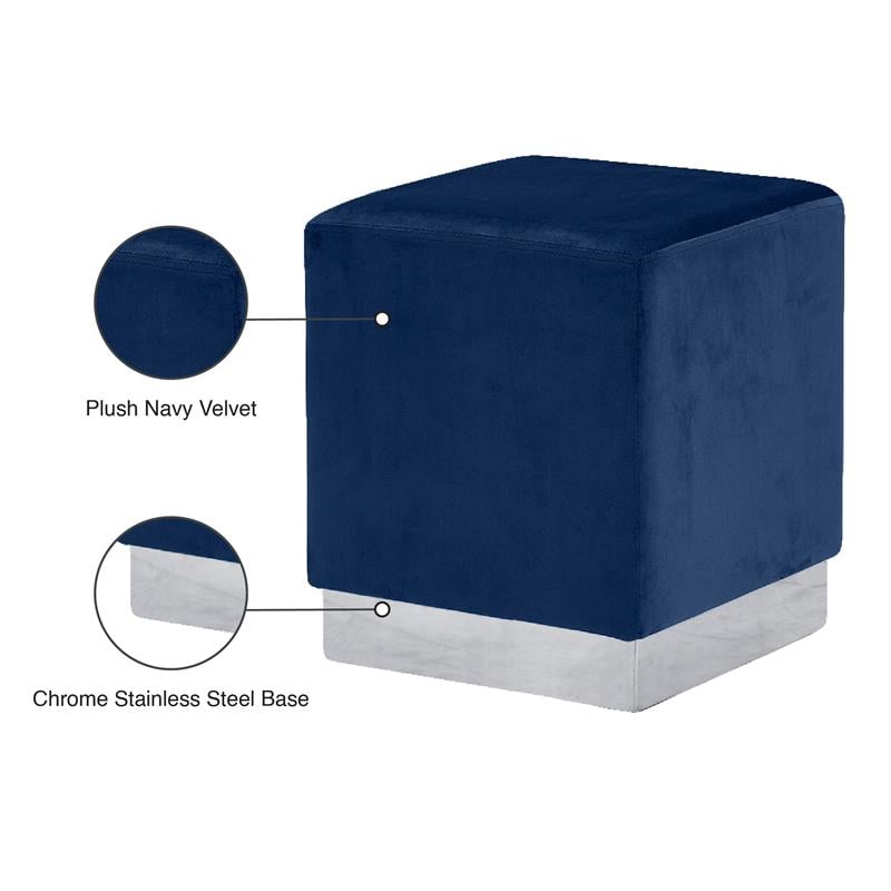Pemberly Row Contemporary Velvet Ottoman / Stool in Navy Finish