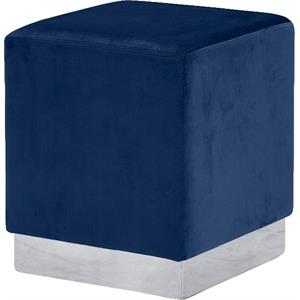 Pemberly Row Contemporary Velvet Ottoman / Stool in Navy Finish