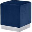 Pemberly Row Contemporary Velvet Ottoman / Stool in Navy Finish