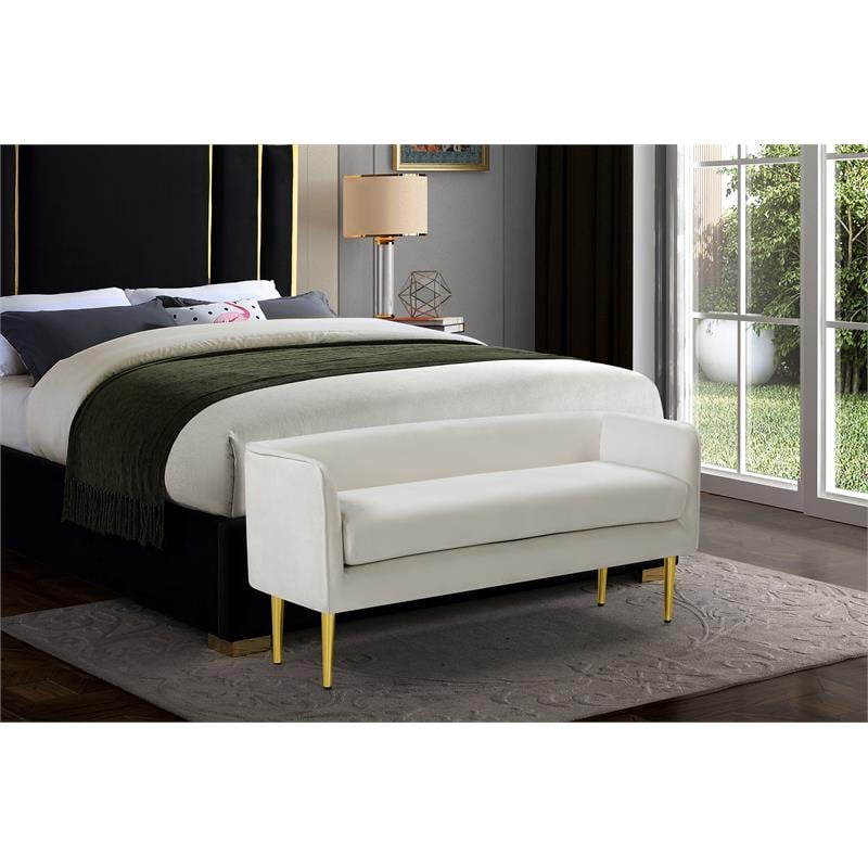Pemberly Row Contemporary Upholstered Cream Finish Velvet Bench