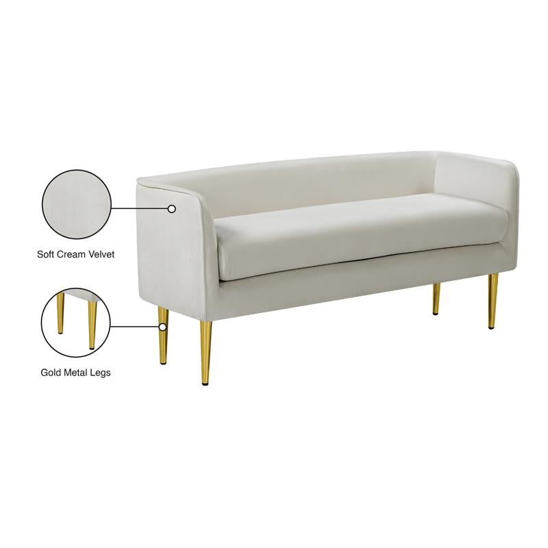 Pemberly Row Contemporary Upholstered Cream Finish Velvet Bench