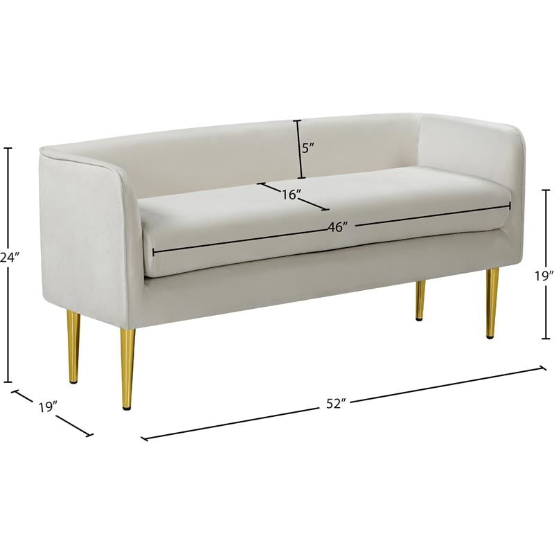 Pemberly Row Contemporary Upholstered Cream Finish Velvet Bench