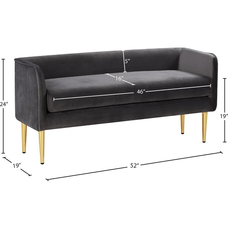 Pemberly Row Contemporary Grey Velvet Bench with Gold Metal Legs