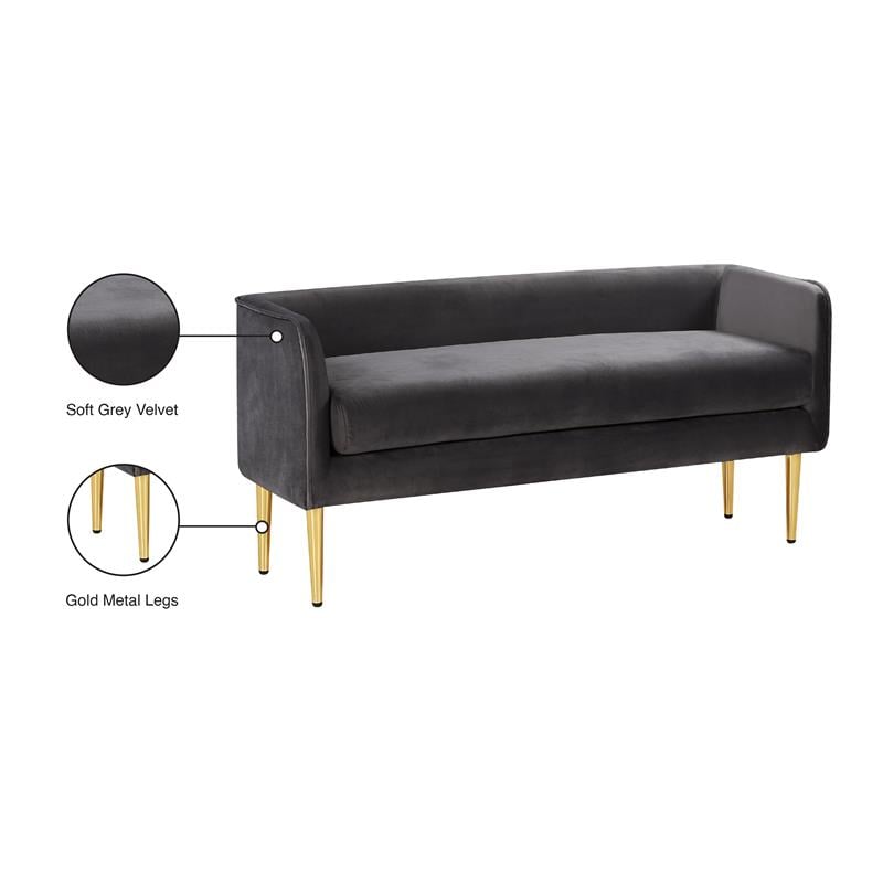 Pemberly Row Contemporary Grey Velvet Bench with Gold Metal Legs