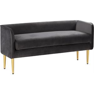 Pemberly Row Contemporary Grey Velvet Bench with Gold Metal Legs