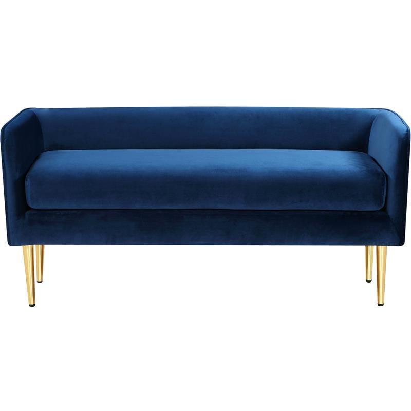 Pemberly Row Contemporary Navy Velvet Bench with Gold Metal Legs