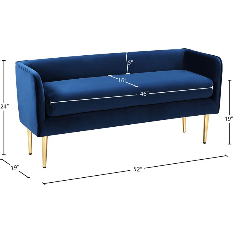 Pemberly Row Contemporary Navy Velvet Bench with Gold Metal Legs