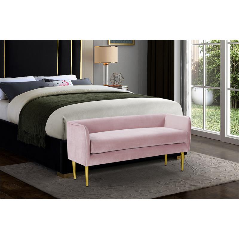 Pemberly Row Contemporary Pink Velvet Bench with Gold Metal Legs