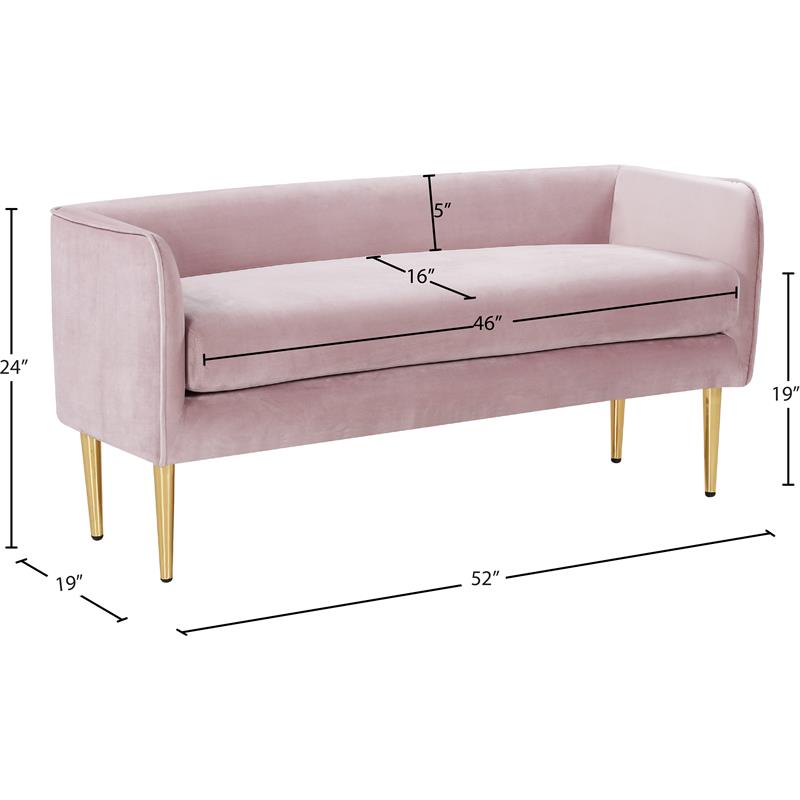 Pemberly Row Contemporary Pink Velvet Bench with Gold Metal Legs
