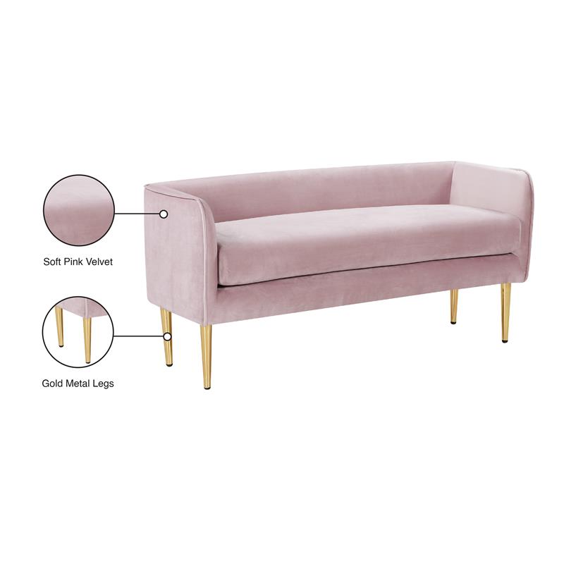 Pemberly Row Contemporary Pink Velvet Bench with Gold Metal Legs