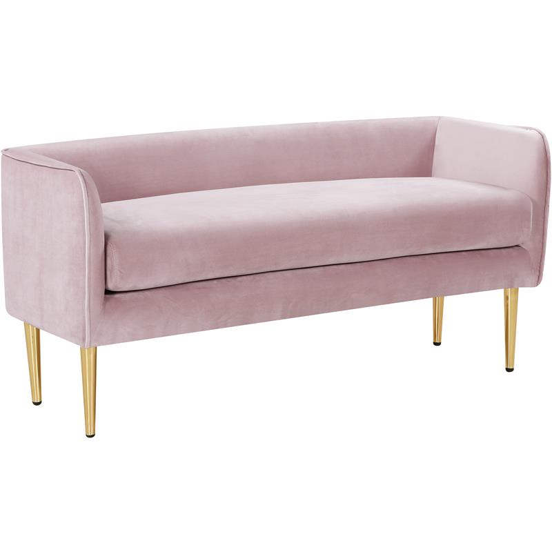 Pemberly Row Contemporary Pink Velvet Bench with Gold Metal Legs