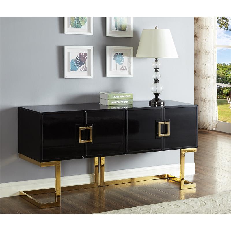 Pemberly Row Solid Wood Sideboard / Buffet in Black Lacquer / Gold Finish