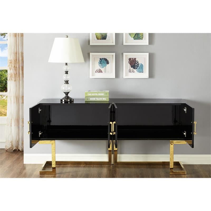 Pemberly Row Solid Wood Sideboard / Buffet in Black Lacquer / Gold Finish