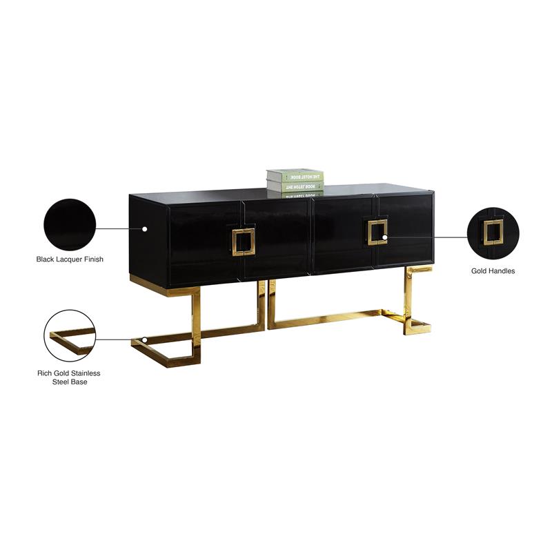 Pemberly Row Solid Wood Sideboard / Buffet in Black Lacquer / Gold Finish