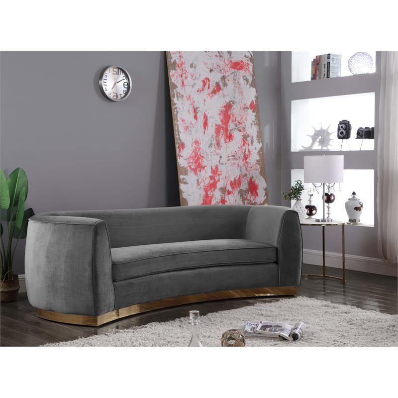 Pemberly Row Contemporary Upholstered Velvet Sofa in Gray Finish