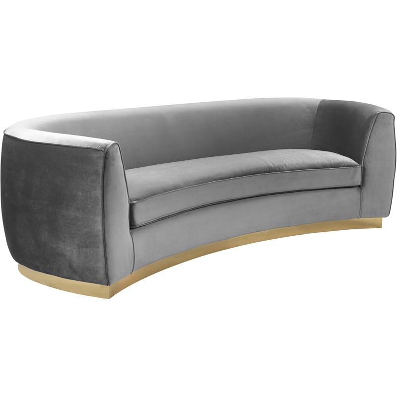 Pemberly Row Contemporary Upholstered Velvet Sofa in Gray Finish