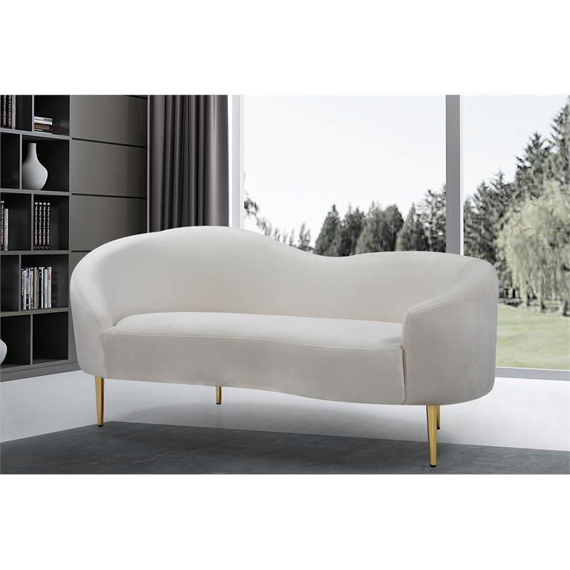 Pemberly Row Contemporary Upholstered Velvet Loveseat in Cream