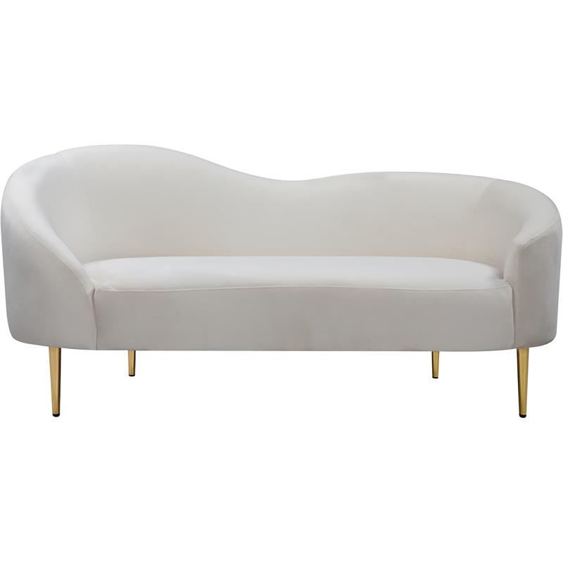 Pemberly Row Contemporary Upholstered Velvet Loveseat in Cream