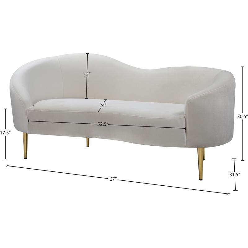 Pemberly Row Contemporary Upholstered Velvet Loveseat in Cream