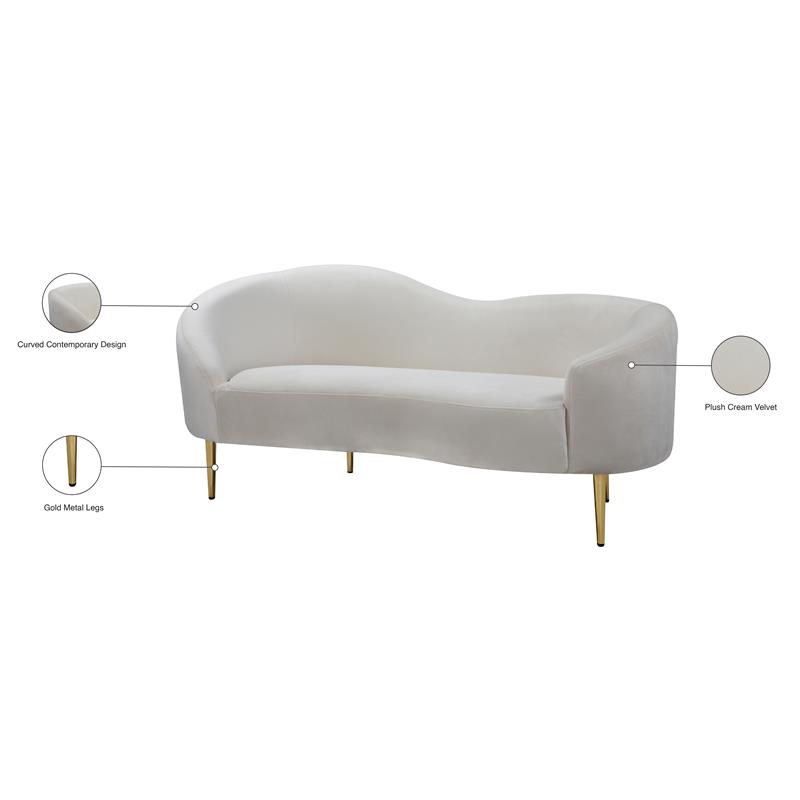 Pemberly Row Contemporary Upholstered Velvet Loveseat in Cream