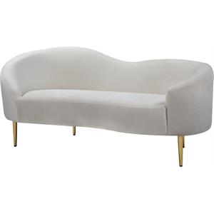 Pemberly Row Contemporary Upholstered Velvet Loveseat in Cream