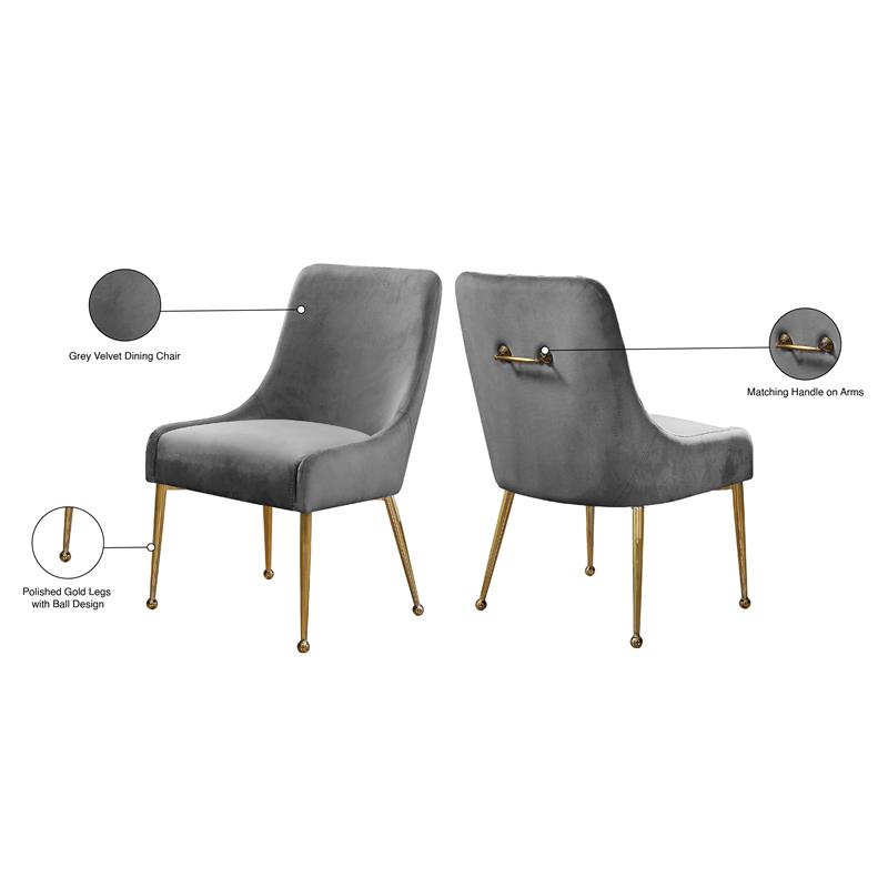 Pemberly Row Contemporary Velvet Dining Chair in Gray (Set of 2)