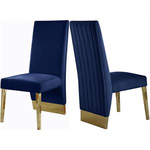 Pemberly Row Modern 19&quotH Velvet Dining Chair in Navy (Set of 2)